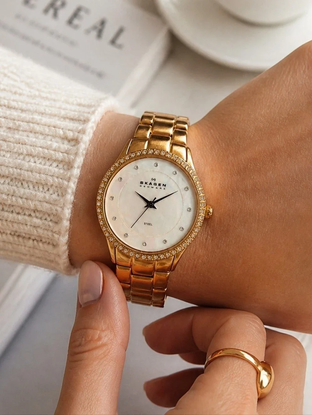Skagen Denmark Women's Rose Gold-Tone Watch with Crystal Accents